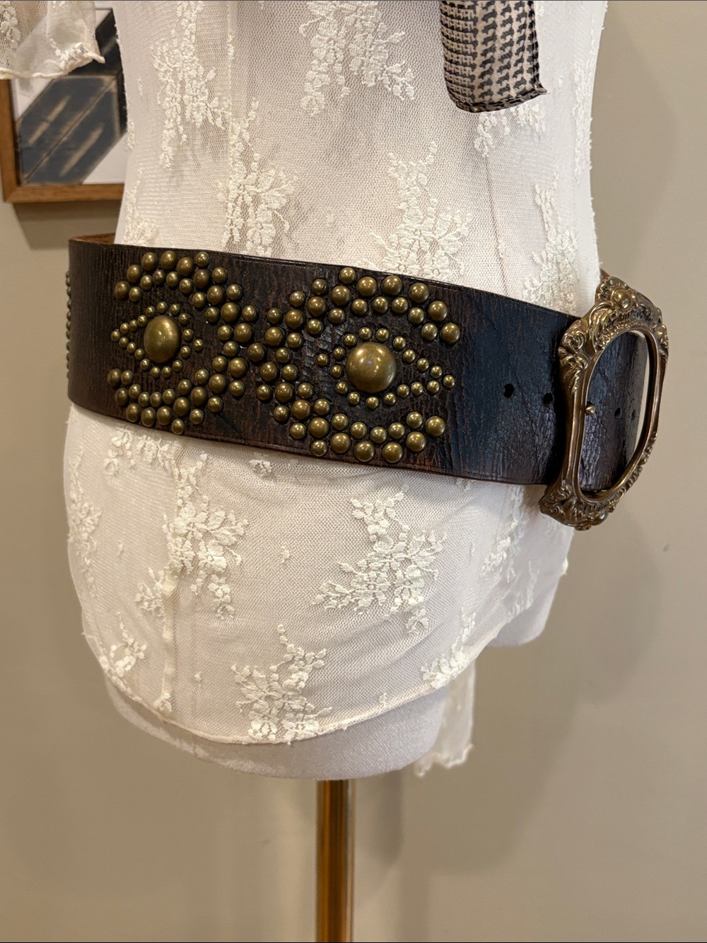 Ralph Lauren Collection Fall 2013 Studded Distressed Wide Leather Belt Small - Picture 7 of 16